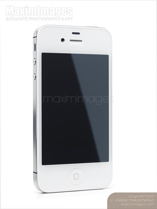 Stock photo of Angled iPhone 4S Smartphone Isolated on White Buy commercial use license at MaximImages