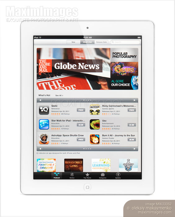 Stock photo of Apple iPad 2 Tablet Computer App Store Buy commercial use license at MaximImages
