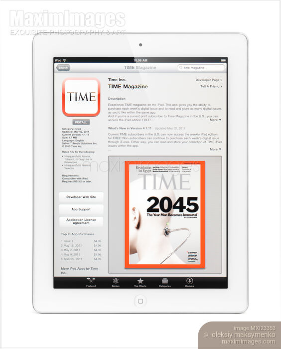 Stock photo of Apple iPad 2 Tablet Computer Time Magazine Buy commercial use license at MaximImages