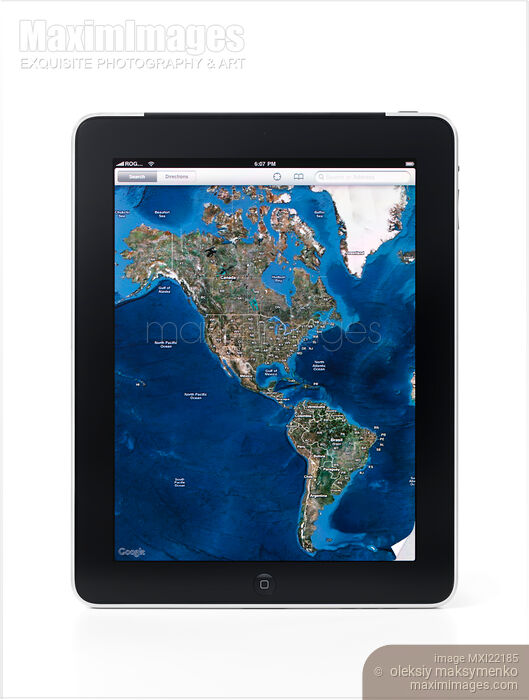 Stock photo of Apple iPad 3G Tablet Displaying Google Maps Buy commercial use license at MaximImages
