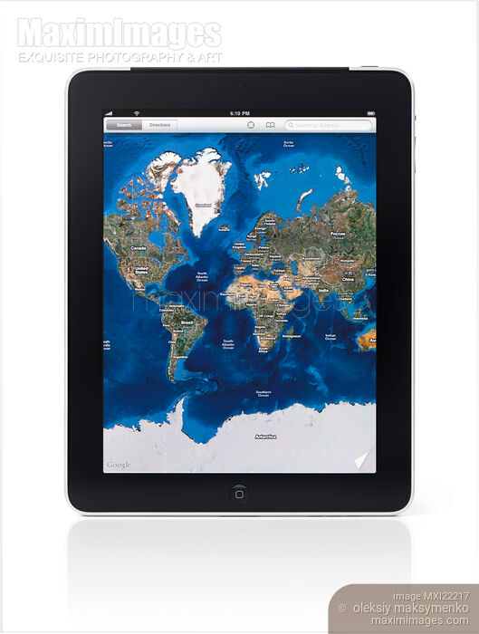 Stock photo of Apple iPad 3G Tablet Displaying Google Maps Buy commercial use license at MaximImages