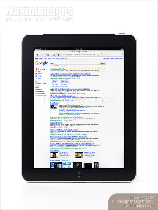 Stock photo of Apple iPad 3G Tablet Displaying Google Search Buy commercial use license at MaximImages