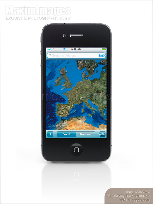 Stock photo of Apple iPhone 4 Smartphone Google Maps Buy commercial use license at MaximImages
