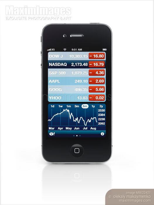 Stock photo of Apple iPhone 4 Smartphone with Stock Market Charts Buy commercial use license at MaximImages