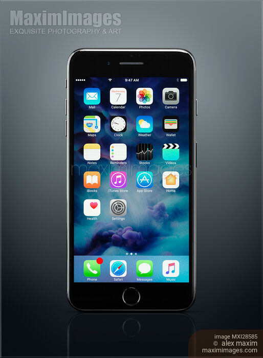 Apple iPhone 7 Plus on gray background Stock photo of Apple iPhone 7 Plus on gray background Buy commercial use license at MaximImages