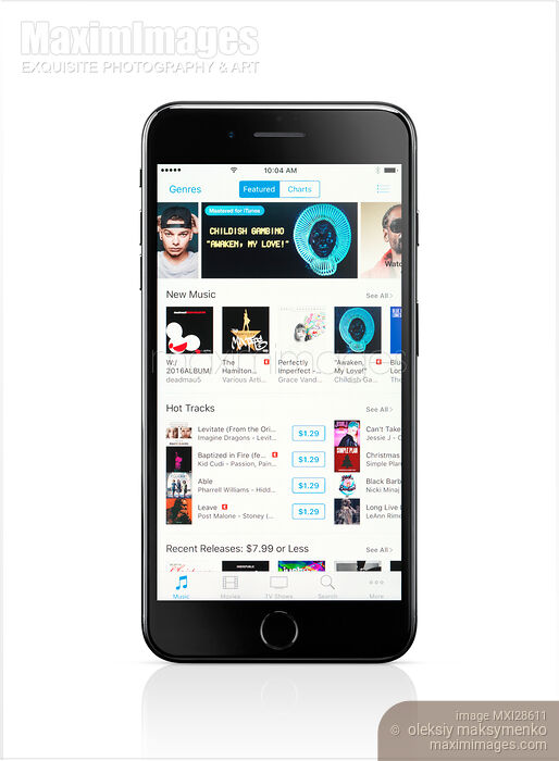Stock photo of Apple iPhone 7 with iTunes on display Buy commercial use license at MaximImages