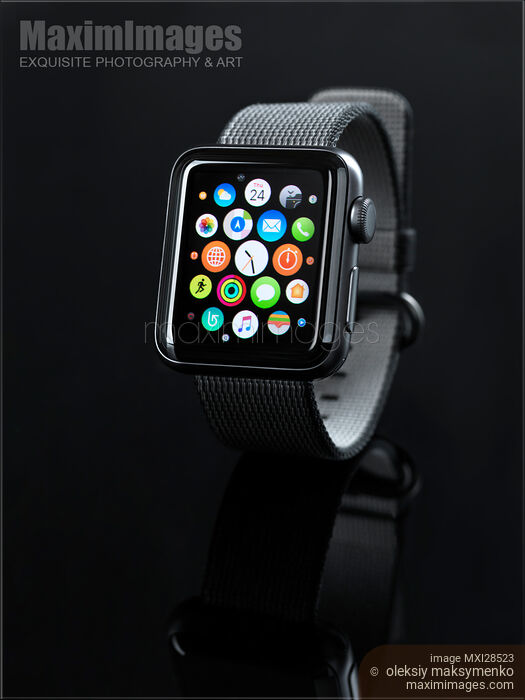 Apple Watch smartwatch with app icons on display Stock photo of Apple Watch smartwatch with app icons on display Buy commercial use license at MaximImages