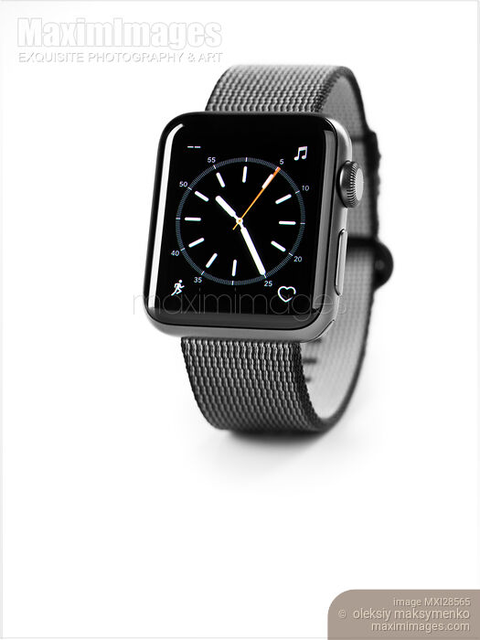 Apple Watch with clock dial isolated on white background Stock photo of Apple Watch with clock dial isolated on white background Buy commercial use license at MaximImages