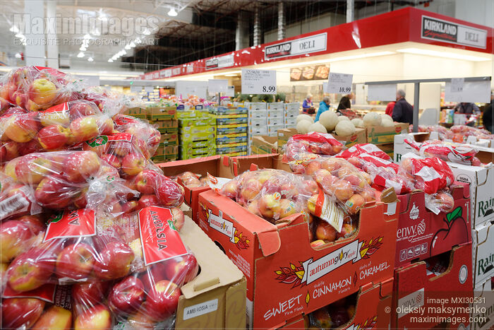 Stock photo of Apples at Costco Wholesale membership warehouse store fruit section Buy commercial use license at MaximImages