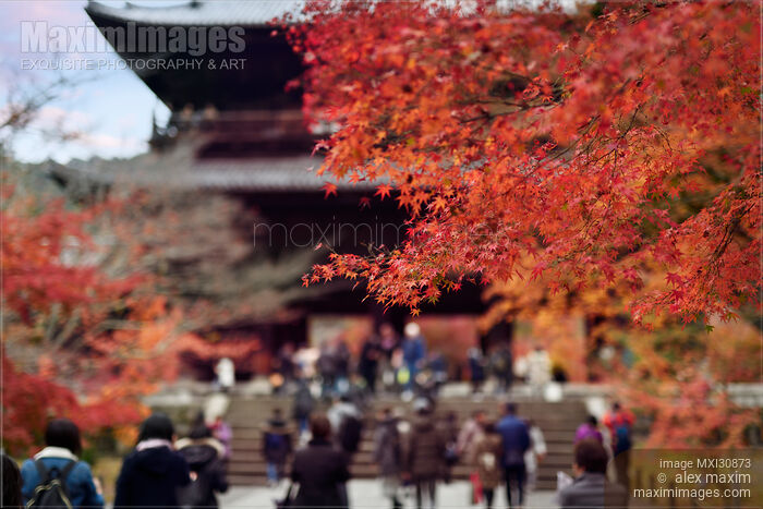 Artistic autumn scenery of people passing through Sanmon the main gate of Nanzen-ji temple in Kyoto Stock photo of Artistic autumn scenery of people passing through Sanmon the main gate of Nanzen-ji temple in Kyoto Buy commercial use license at MaximImages