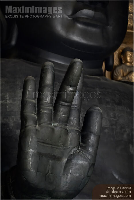 Artistic closeup of the Great Buddha palm Semui-in or Abhaya mudra Todai-ji temple Japan Stock photo of Artistic closeup of the Great Buddha palm Semui-in or Abhaya mudra Todai-ji temple Japan Buy commercial use license at MaximImages