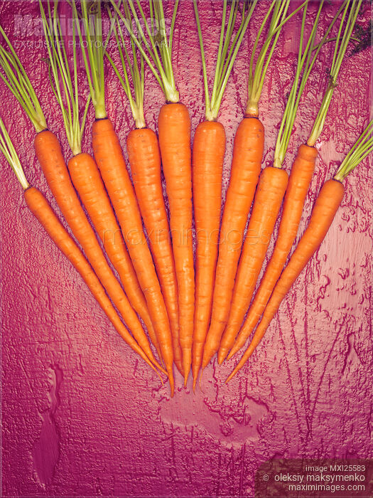 Stock photo of Artistic food still life of orange carrots Buy commercial use license at MaximImages