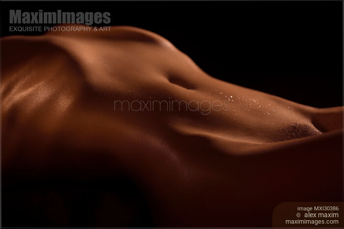 Artistic nude abstract body parts of a sexy woman stomach with shiny skin on black Stock photo of Artistic nude abstract body parts of a sexy woman stomach with shiny skin on black Buy commercial use license at MaximImages