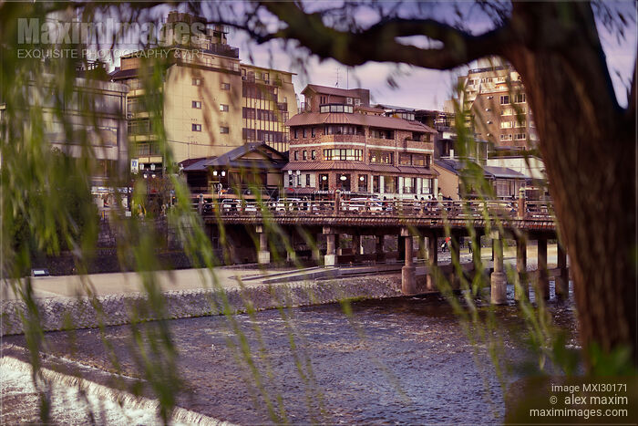 Stock photo of Artistic scenery of Sanjo Ohashi historic bridge over Kamo River in Kyoto Buy commercial use license at MaximImages
