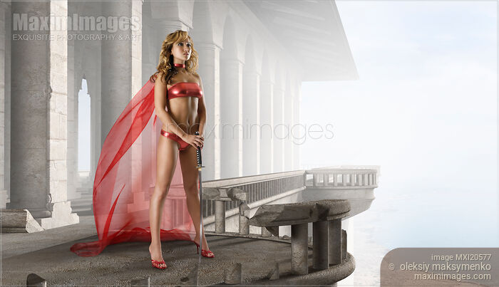 Stock photo of Asian Woman Warrior with Sword Buy commercial use license at MaximImages