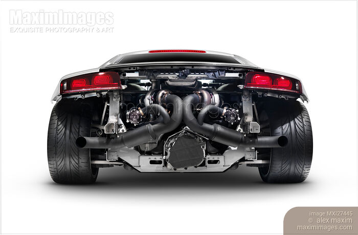 Stock photo of Audi Quattro R8 Turbo sports car rear view with exposed engine Buy commercial use license at MaximImages