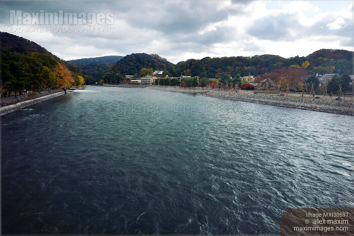Autumn sunset scenery of Uji River in Uji Japan Stock photo of Autumn sunset scenery of Uji River in Uji Japan Buy commercial use license at MaximImages