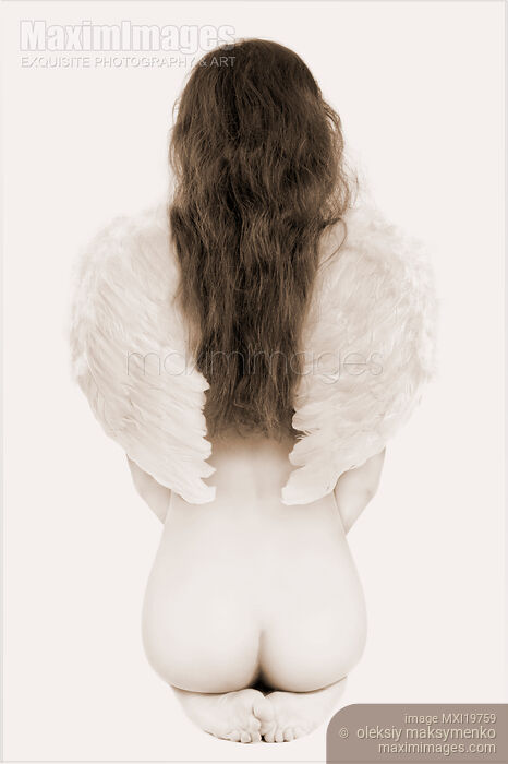 Stock photo of Back of nude woman with angle wings Buy commercial use license at MaximImages