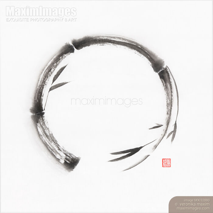 Stock image of Bamboo stalk in a shape of Enso circle Conceptual Zen sumi-e illustration artwork Buy commercial use license at MaximImages