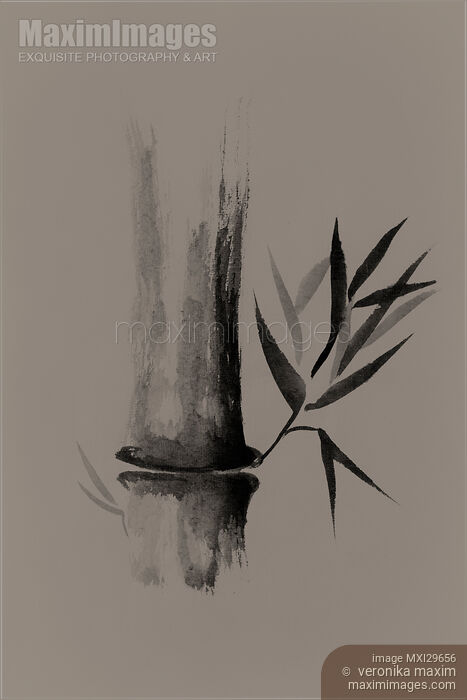 Bamboo stalk Sumi-e Oriental Zen painting design on beige background Stock image of Bamboo stalk Sumi-e Oriental Zen painting design on beige background Buy commercial use license at MaximImages