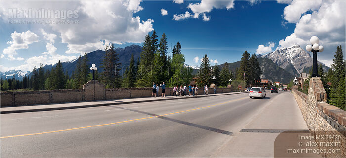 Banff Avenue bridge of the Town of Banff in Alberta Rockies Stock photo of Banff Avenue bridge of the Town of Banff in Alberta Rockies Buy commercial use license at MaximImages