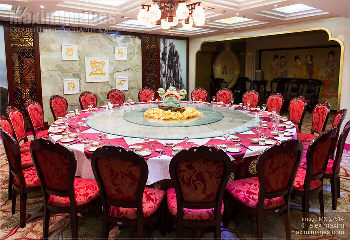 Banquette table at a hotel in China Stock photo of Banquette table at a hotel in China Buy commercial use license at MaximImages