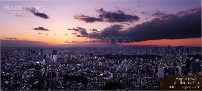 Stock photo of Beautiful panoramic sunset scenery of Tokyo Japan Buy commercial use license at MaximImages