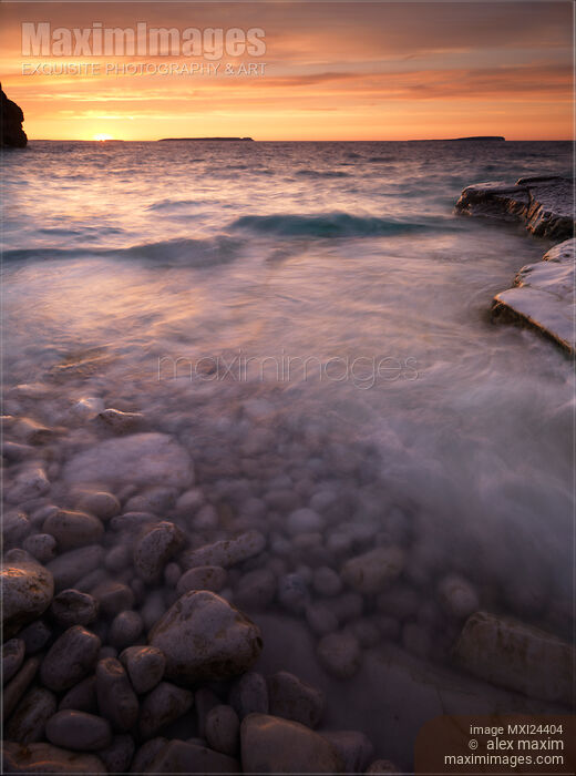 Beautiful sunset scenery of Georgian Bay rocky shore Stock photo of Beautiful sunset scenery of Georgian Bay rocky shore Buy commercial use license at MaximImages