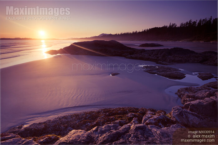 Beautiful sunset scenery of Pacific Rim National Park Long Beach at low tide Tofino Vancouver Island Stock photo of Beautiful sunset scenery of Pacific Rim National Park Long Beach at low tide Tofino Vancouver Island Buy commercial use license at MaximImages