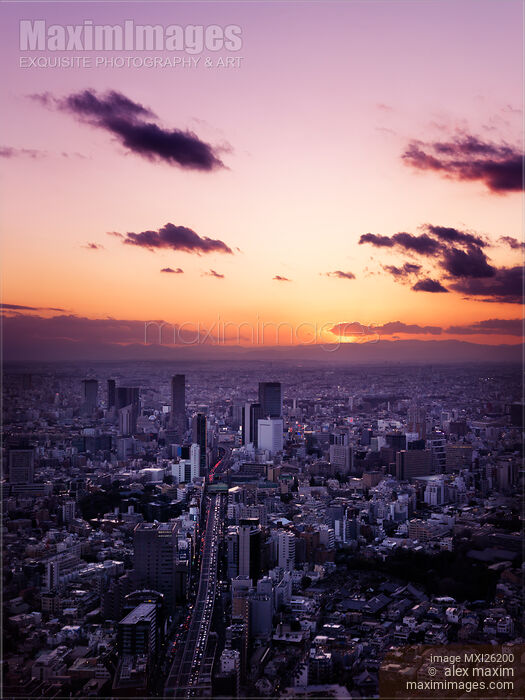 Beautiful sunset scenery of Shibuya Tokyo Japan Stock photo of Beautiful sunset scenery of Shibuya Tokyo Japan Buy commercial use license at MaximImages