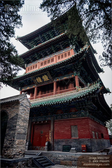 Stock photo of Bell tower of the Shaolin Temple in DengFeng China Buy commercial use license at MaximImages