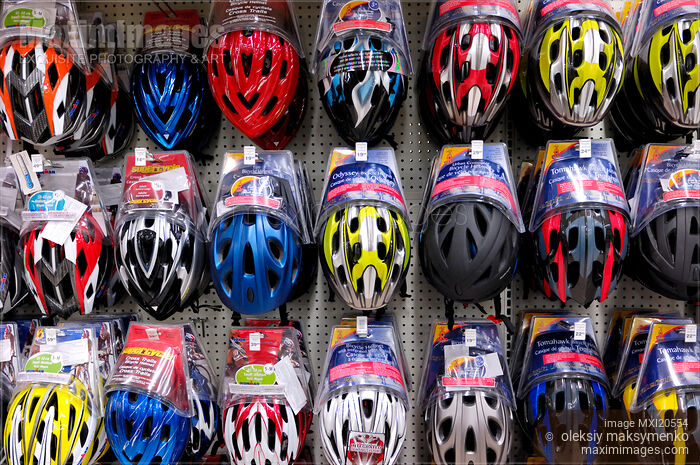Stock photo of Bicycle Helmets Buy commercial use license at MaximImages