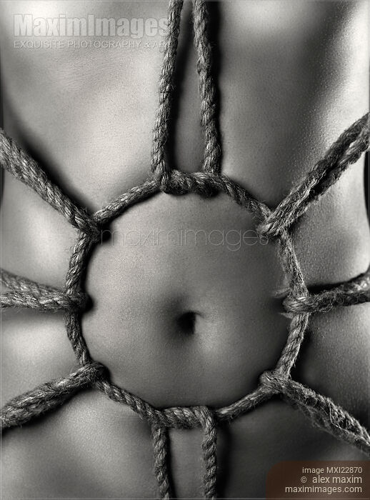 Black and white art nude of sexy woman body with Shibari rope bondage on her stomach Stock photo of Black and white art nude of sexy woman body with Shibari rope bondage on her stomach Buy commercial use license at MaximImages