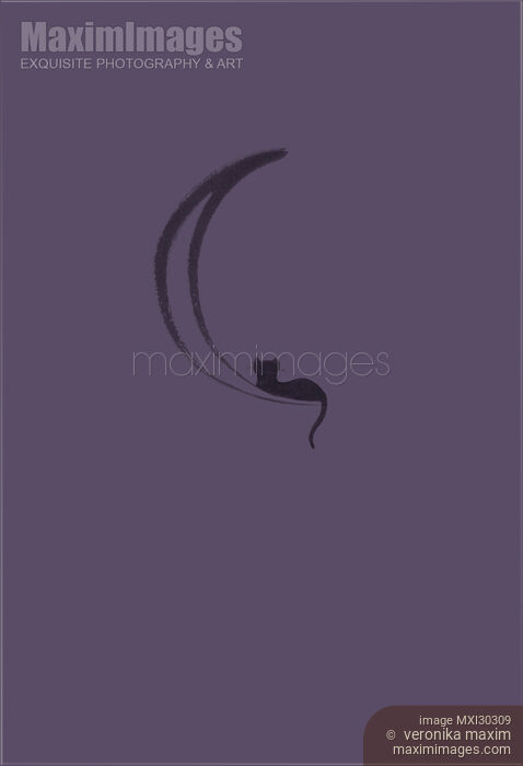 Stock image of Black cat lying on the waning moon artistic illustration design on purple gray background Buy commercial use license at MaximImages