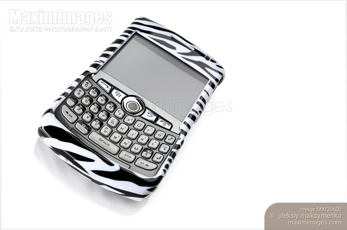 Stock photo of BlackBerry in a Fancy Zebra Cover Buy commercial use license at MaximImages
