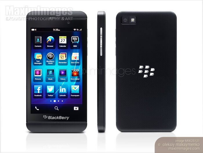 Stock photo of Blackberry Z10 smartphone back and side Buy commercial use license at MaximImages