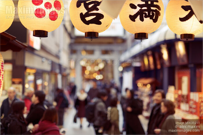 Stock photo of Blurred people in Teramachi Shinkyogoku historical shopping district in Kyoto Buy commercial use license at MaximImages