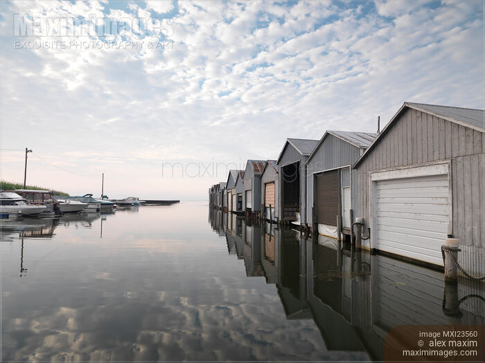 Stock photo of Boat Houses at Lake Erie Buy commercial use license at MaximImages