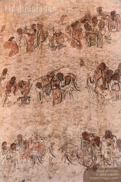 Stock photo of Bodhidharma and his followers wall paintings at Shaolin Temple Buy commercial use license at MaximImages
