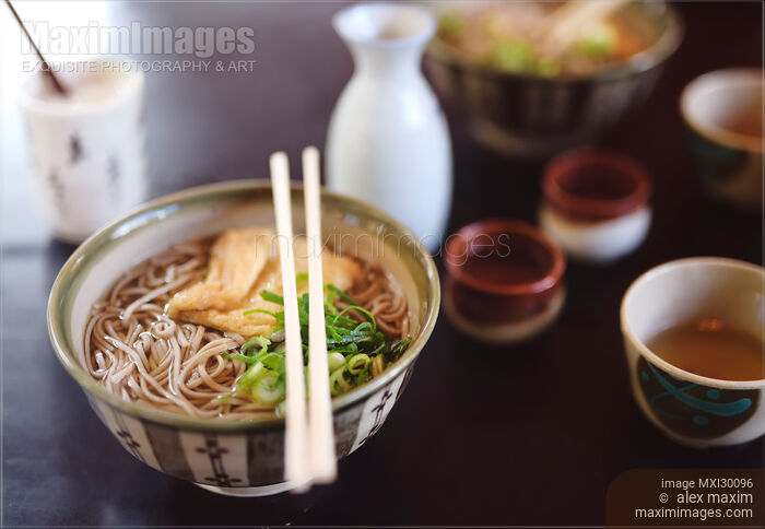 Stock photo of Bowl of ramen with soba noodles in Japanese restaurant Buy commercial use license at MaximImages