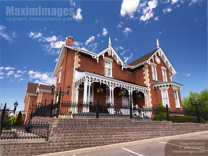 Stock photo of Brick house in Gothic architectural style Buy commercial use license at MaximImages