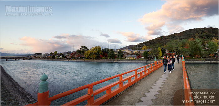 Stock photo of Bridge over Uji River in sunset city scenery Buy commercial use license at MaximImages