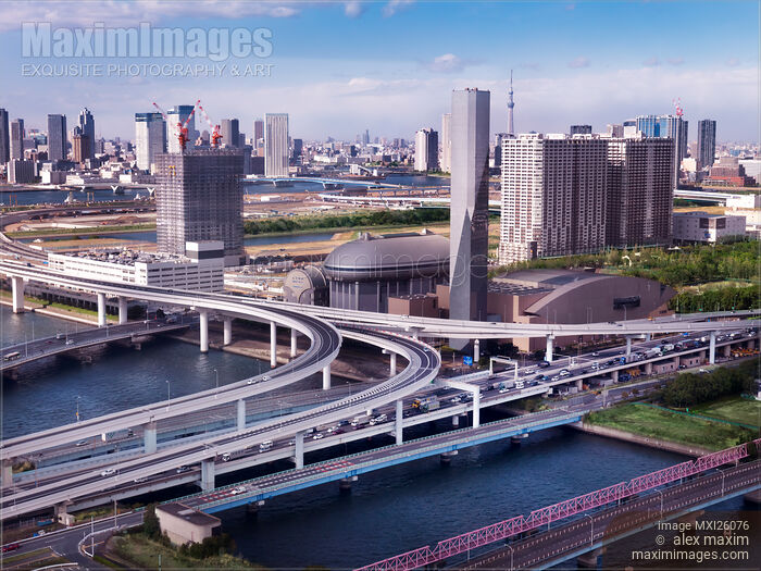 Stock photo of Bridges and highways connecting Tokyo and Odaiba Buy commercial use license at MaximImages