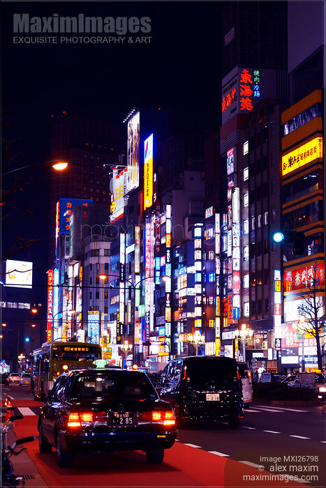 Stock photo of Bright Yasukuni Dori street at night Shinjuku Tokyo Buy commercial use license at MaximImages