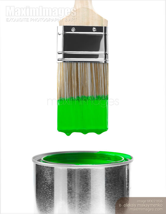 Stock photo of Brush Dipped in Green Paint Buy commercial use license at MaximImages