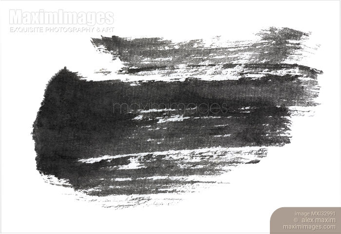 Stock image of Brushstroke Abstract black calligraphy ink wide brush stroke on white Buy commercial use license at MaximImages