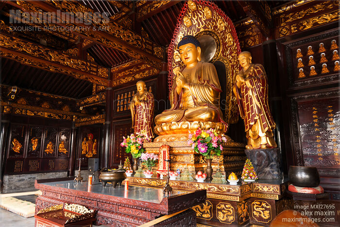 Stock photo of Buddha statue and relics at Big Wild Goose Pagoda in Xi'an China Buy commercial use license at MaximImages