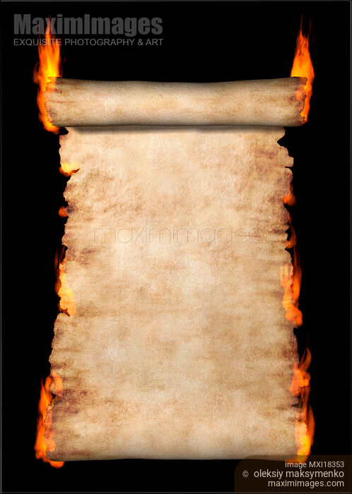 Stock photo of Burning Roll Of Parchment Buy commercial use license at MaximImages
