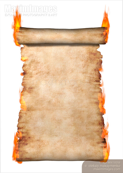 Stock image of Burning Roll Of Parchment Buy commercial use license at MaximImages