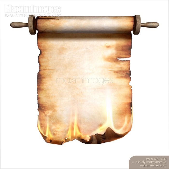 Stock image of Burning Roll of Parchment Conceptual Background Buy commercial use license at MaximImages
